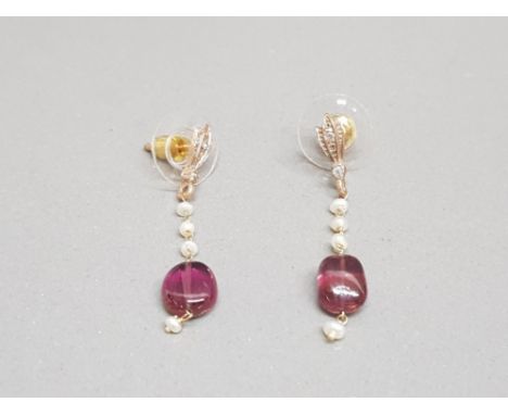 Pair of ruby and pearl drop earrings