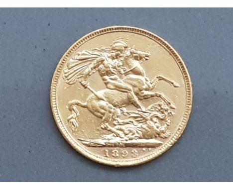 22ct gold 1893 full sovereign coin, with Melbourne (M) mint mark