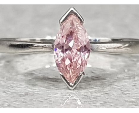 Ladies 9ct white gold pink stone ring. Featuring pink marquise shaped CZ. Size M 1.6g