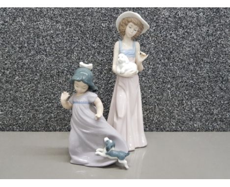 2 Nao by Lladro figures girl and lady with puppies