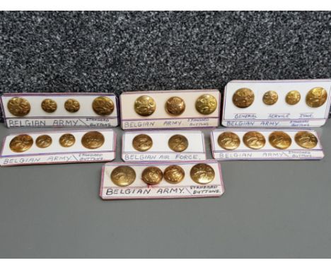 7 Belgian military button sets including standard issue buttons, General service issue &amp; Belgian air force