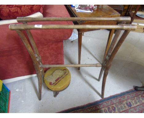 A Late 19th Century Bentwood Towel Rail, along with a 19th Century mahogany circular stool with cat tapestry seat