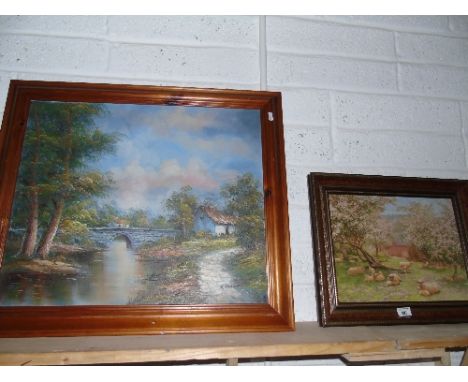 An Oil on Canvas Depicting A Country Landscape. 67 x 60, together with an Oleograph Depicting Sheep (2).