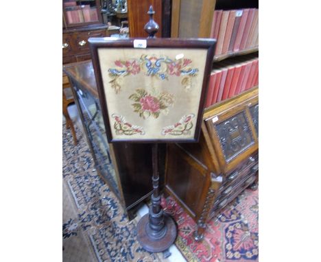 A Mid 19th Century Mahogany Pole Screen with Original Tapestry Panel