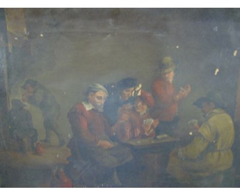 Follower of David Teniers, Flemish 1610-1690, An early 19th Century Oil on Canvas. Figures in a Tavern Interior Playing Cards