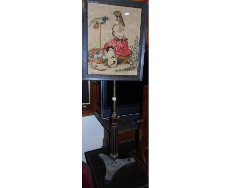 A Regency Mahogany and Brass Pole Screen with Tapestry Panel