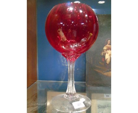 An Over-Sized Ruby Goblet with Clear Stem.