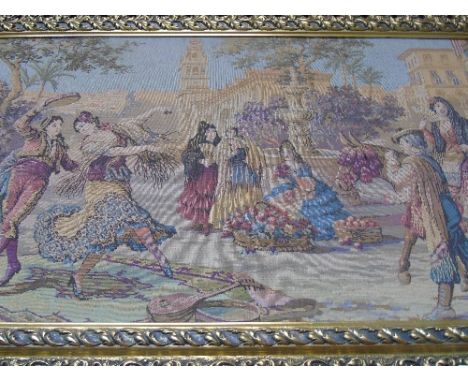 A Gilt Framed Tapestry - Continental Festival Scene.