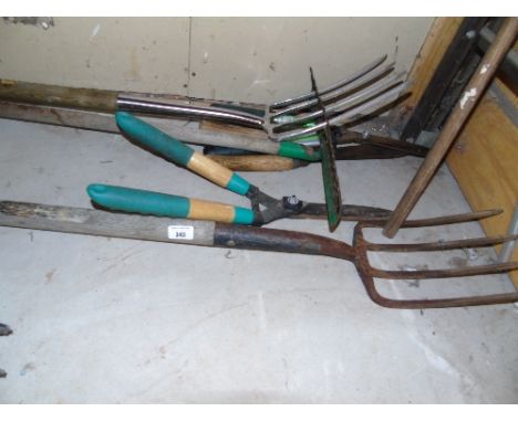 A Quantity of Garden Tools, forks, shears etc.