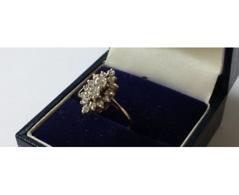 A 9ct Gold Paste Marquise-Shape Cluster Ring.