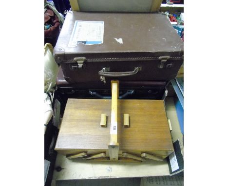 A Blue Funnel Line Leather Shipping Trunk, for Rev. S Kelly going to Russia as a missionary, a wooden sewing box and briefcas