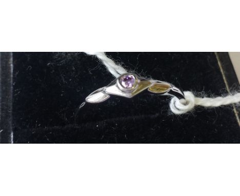 A Silver Ladies Amethyst Gem Set Dress Ring. Size K.