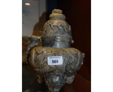 An Early Chinese Hardstone Censer, Possibly Jade (a/f).