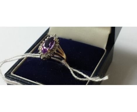 A 9ct Gold Amethyst & Diamond Cluster Ring.