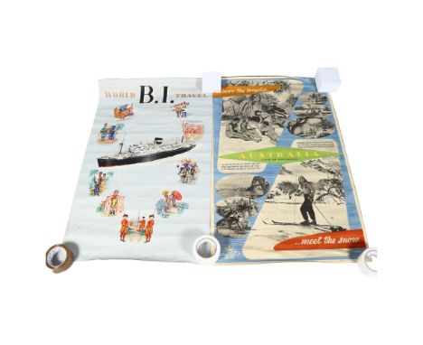 4 1950s'/60s' travel posters, Denmark, Canada, B.I Travel, Australia, largest 103 x 63.5cmAll stored rolled.B.I. Travel - Gen