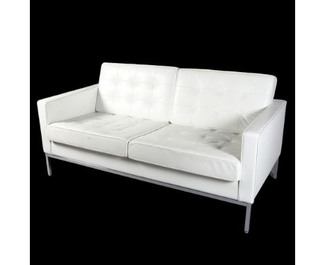 Florence Knoll for Knoll Studio, a sofa in white sabrina leather with maker’s marks to upholstery and rear leg impressed with