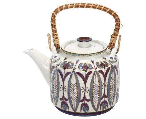 Royal Copenhagen, Aluminia, a mid-century Danish faience teapot by Berte Jessen, with maker’s marks, overall height 18cmGood 