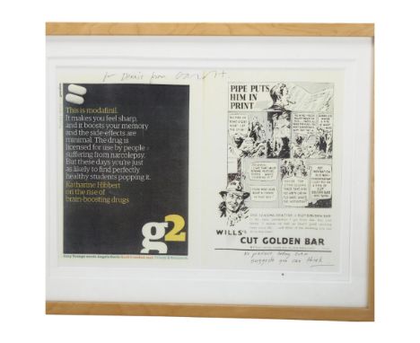 David Hockney, a signed copy of two printed news cuttings, dedicated to recipient and annotated in same hand, framed, image 4