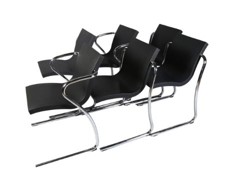 Ross Lovegrove, a set of 6 post-modern Magic chairs by Fasem, Italy, 1997, the seat cantilevered on a polished chrome base wi