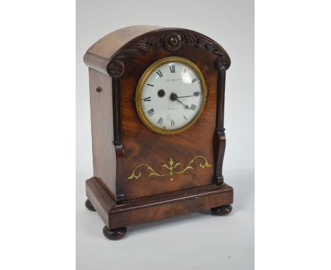 James Rippin, Spalding, a Victorian brass inlaid flame mahogany mantel clock with 8-day single chain fusee movement - a/f, 38