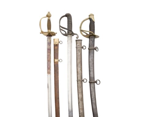 A French Revolutionary Period Sword, An 1821 Pattern Light Cavalry Officer's Sword, And An American 1860 Model Cavalry Troope