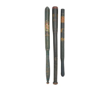 Three William IV Constabulary TruncheonsCirca 1830-37Each of hardwood, the first painted in polychrome against a light blue g