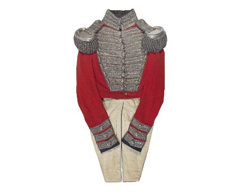 An Officer's Full Dress Coatee Of The Norfolk Yeomanry Cavalry Circa 1843-49Of scarlet cloth with navy blue facings, silver l