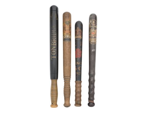 Four Provincial Constabulary Truncheons 19th Century And LaterThe first painted in gilt against a black ground with crowned '