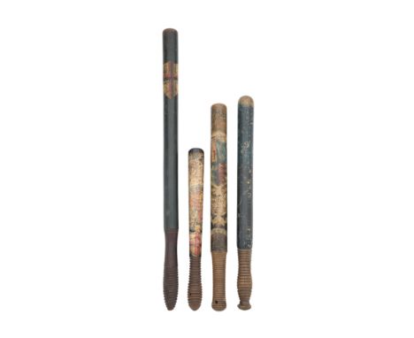 Four William IV Period City Of London Constabulary Truncheons Circa 1830-37Each of hardwood, the first painted in polychrome 