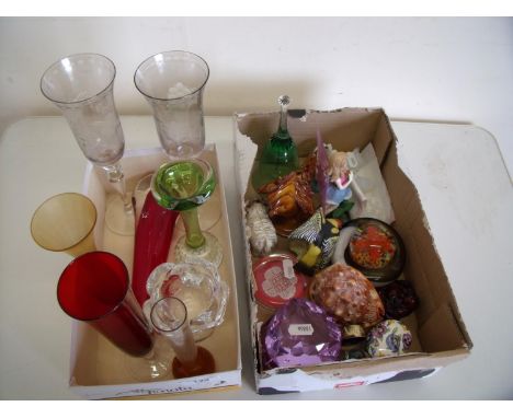 Selection of various Studio glassware including paperweights, decorative figures of birds including Royal Worcester 3650 'Wes