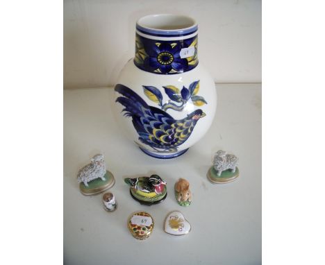 Royal Copenhagen blue pheasant vase, 'Halcyon Days' enamel patchbox and other similar items 