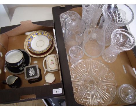 Selection of various cut glass vases, other glassware and a small selection of ceramics including a Pratts Greek pattern part