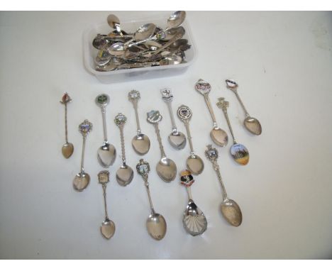 Large collection of various assorted enamel and other veneer spoons 