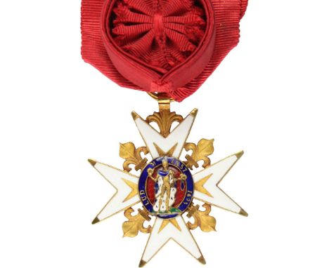 Orden des Hl. Ludwig,  Ritterkreuz, verliehen 1693-1830. Kreuz Gold emailliert, die Kreuzarme ohne Kugeln, beidseitig fein em