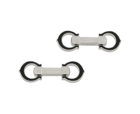 CARTIER Manschettenknöpfe. 925 Sterlingsilber mit scharzem Email-Einsatz. Etui anbei. Sehr guter Erhalt.| CARTIER cufflinks. 