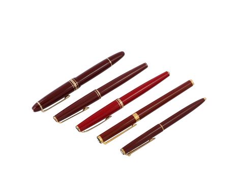 MONTBLANC VINTAGE Konvolut Schreibgeräte. Bestehend aus fünf Positionen. 1x "MEISTERSTÜCK 146", 1x "NOBLESSE OBLIGE", 1x Kuge
