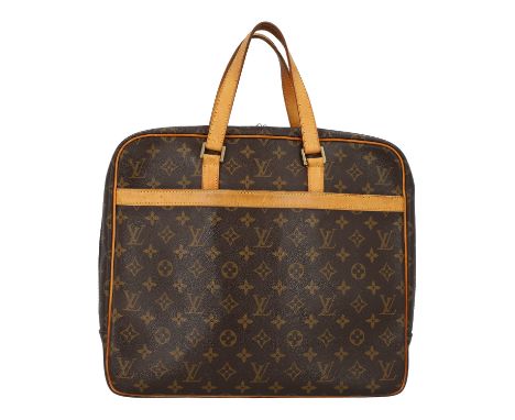 LOUIS VUITTON Aktentasche "PORTE-DOCUMENTS VOYAGE SOFT". Koll. 2003. Monogram Canvas Serie mit naturbelassenem Leder und gold