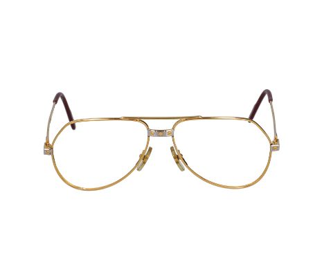 CARTIER VINTAGE Brille "VENDOME SANTOS 56 14". 22K vergoldetes Aviator-Gestell mit Biclor-Details. Etui anbei. Tragespuren vo