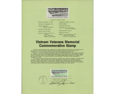 Robert R Ingram signed Vietnam veterans memorial commemorative stamp info sheet with stamp attached. Good condition. All auto
