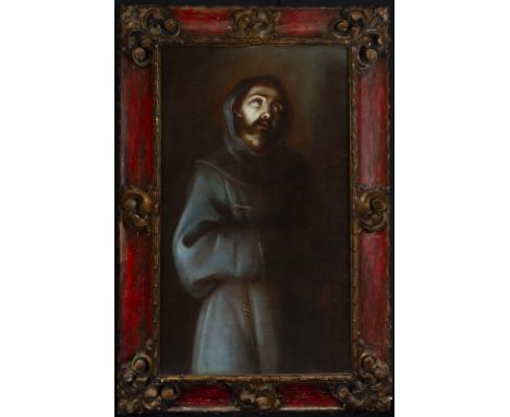 Oil on canvas. This moving portrait of St. Francis, attributed to the 18th-century Spanish School, captures the saint's deep 
