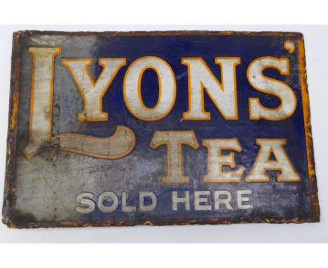 'Lyons' Tea Sold Here' double sided enamel advertising sign, 46cm x 30cm  Condition Report Click here for further images, con