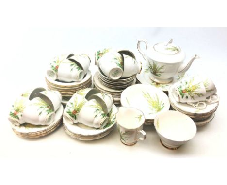 Royal Stafford Broom pattern dinner service comprising teapot, eighteen cups & saucers, various sized plates, milk jug, sugar