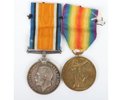 A Great War pair of medals to a Corporal in the Essex Regiment. British War and Victory medals, “1858 CPL. J BARRETT ESSEX R.