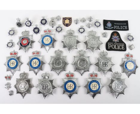 Police Badges: Helmet and cap badges to include Humberside, West Yorkshire, West Yorkshire Metropolitan Police. cloth breast 