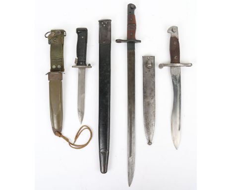 Three Bayonets: WW1 US M17 bayonet made by Remington complete with scabbard, Spanish Bolo complete with scabbard and US M5 ba