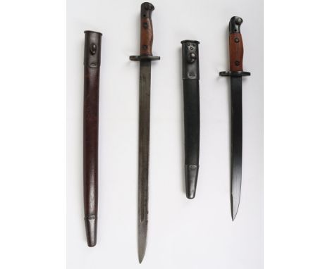 British 1907 and Indian Bayonets: Blade stamped with armour marks and maker Sanderson, housed in early tear drop scabbard and