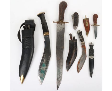 Gurkha Kukri and other Knives: Two Kukri knives, one being tourist type, both modern and two Indian type knives one large wit