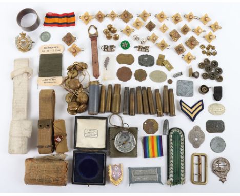 British Military Badges: Officers pips, RE cap badge, RE brass buttons, inert shell cases, compass, strap, frog ,ribbons and 