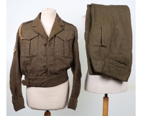 WW2 RA Battle Dress Blouse and Trousers : Canadian made BD blouse with printed Royal Artillery titles and 6 AGRA formation ba