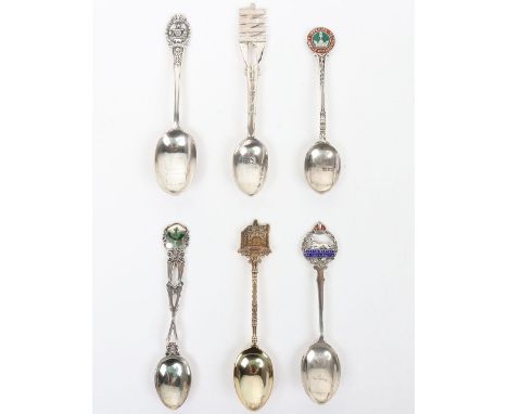 Hallmarked  Silver Regimental Spoons: A good selection to  include enamel Surrey Imperial Yeomanry with 1901 Birmingham hallm